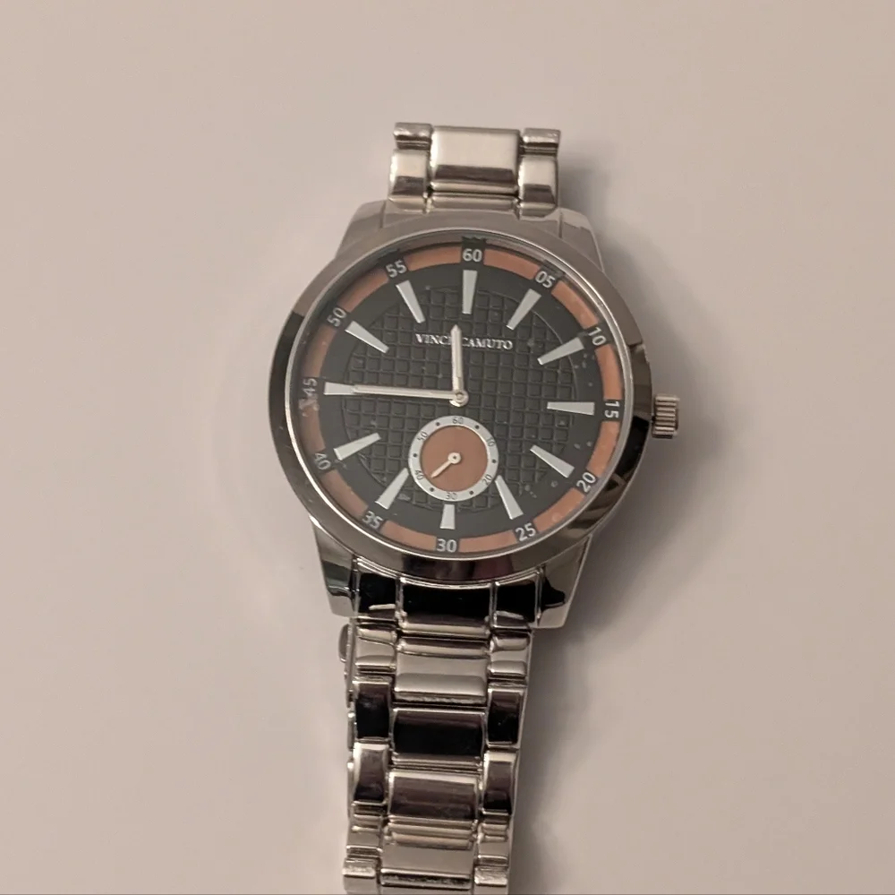 Vince Camuto Silver and Gray Watch with Orange Accents